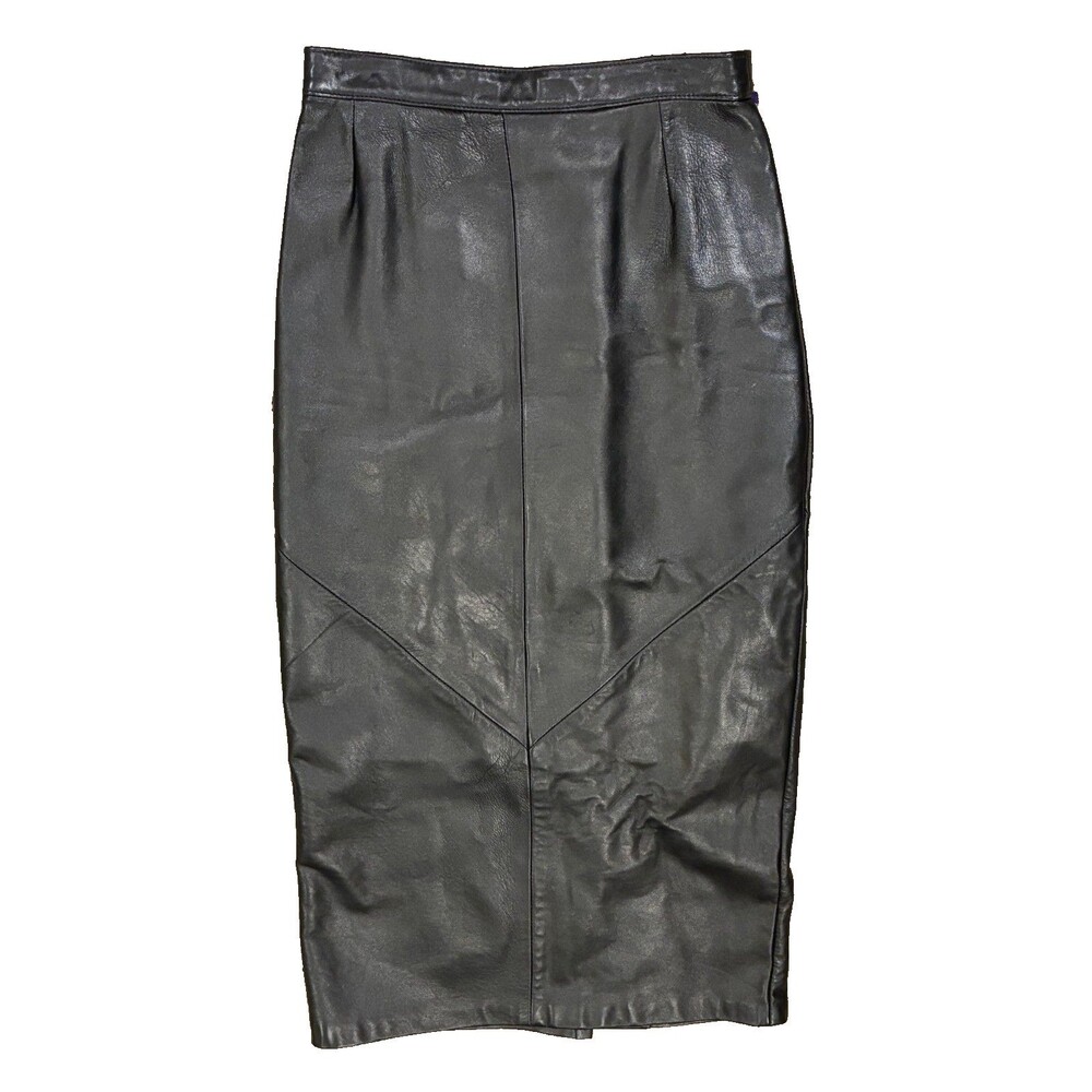 Vintage Sea Dream Leather Midi Pencil Short sz 6 Black Leather